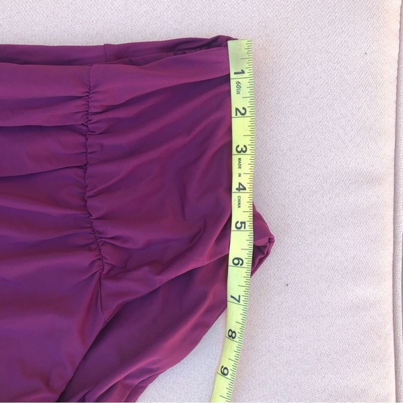 BECCA Ruched Vintage Cut High Waist Bikini Bottom Purple Burgundy Size LG - Picture 10 of 11
